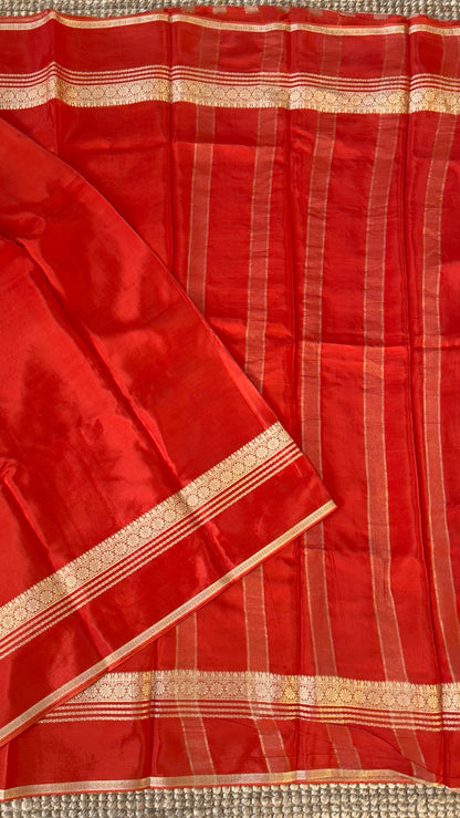 CREPE SILK SAREE – RUST WITH RETTA PET SILK DOUBLE BORDER