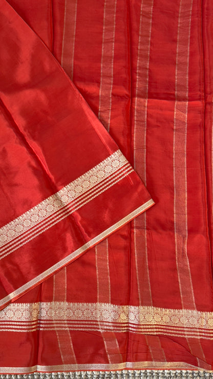 CREPE SILK SAREE – RUST WITH RETTA PET SILK DOUBLE BORDER