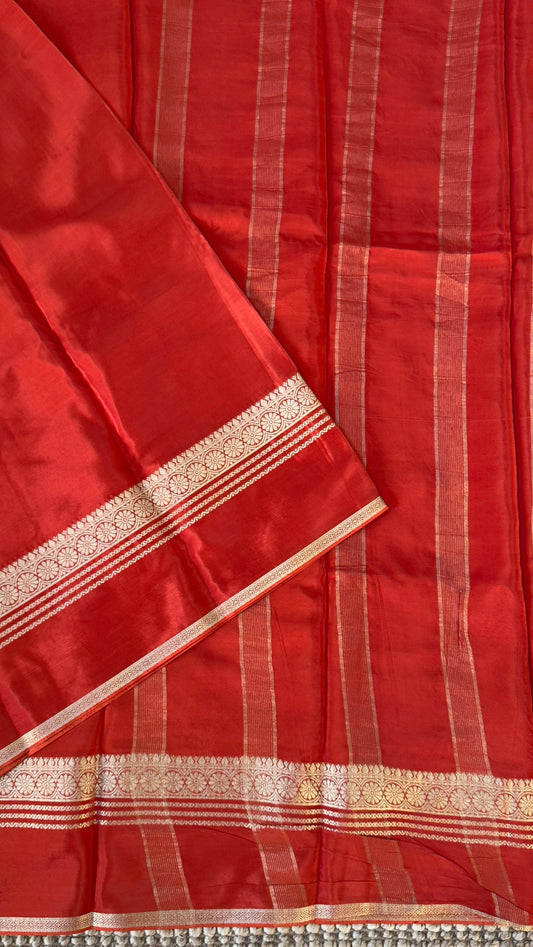 CREPE SILK SAREE – RUST WITH RETTA PET SILK DOUBLE BORDER