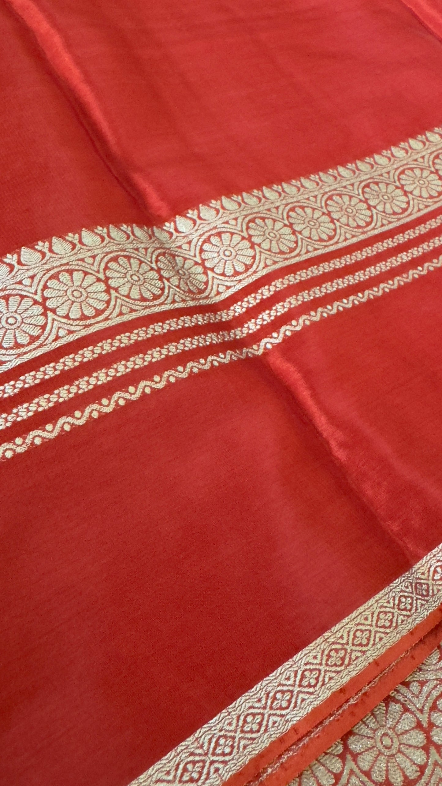 CREPE SILK SAREE – RUST WITH RETTA PET SILK DOUBLE BORDER