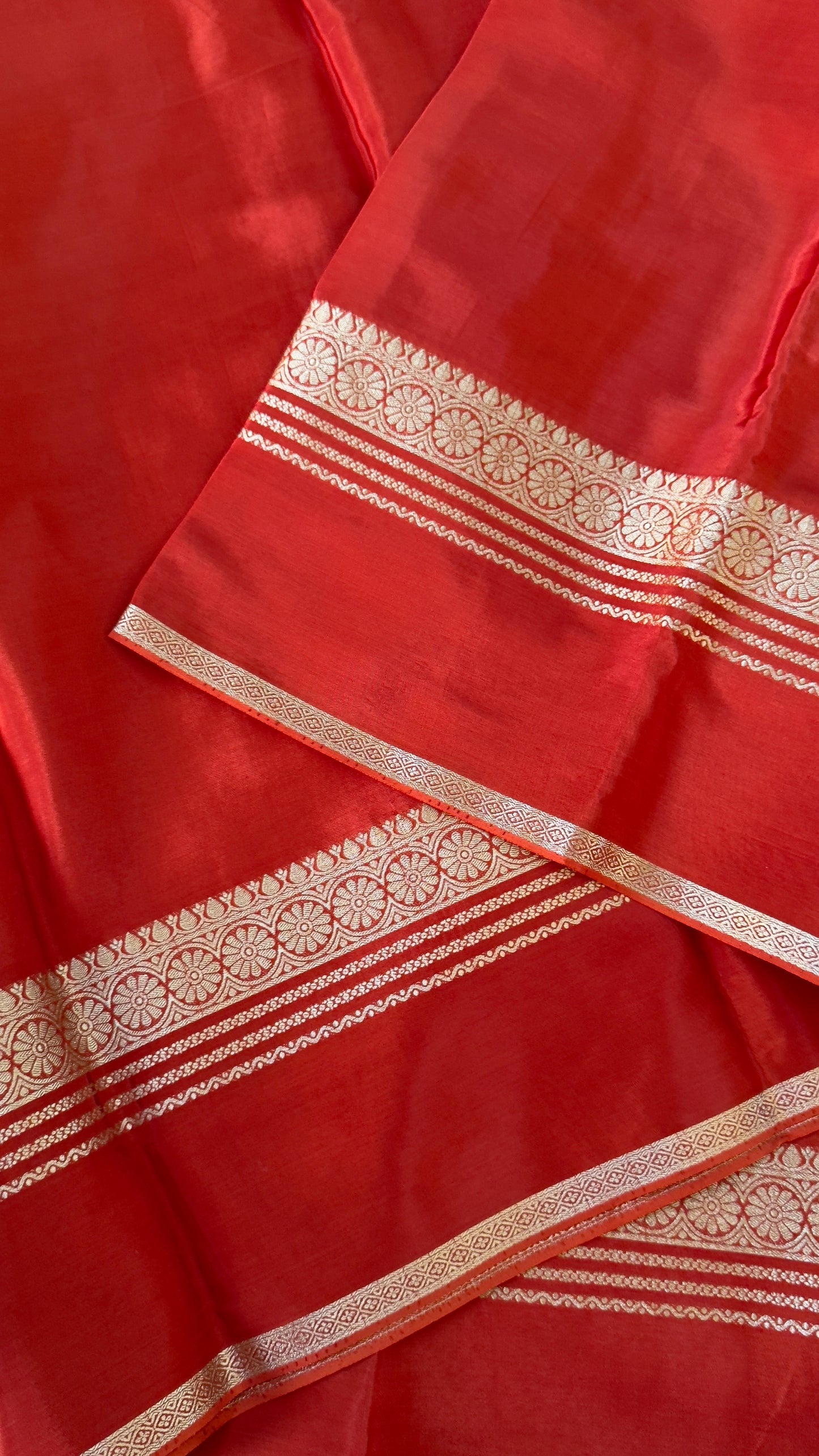 CREPE SILK SAREE – RUST WITH RETTA PET SILK DOUBLE BORDER
