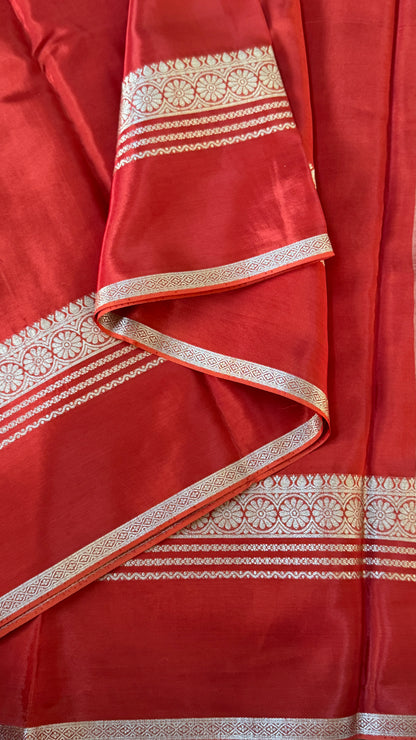 CREPE SILK SAREE – RUST WITH RETTA PET SILK DOUBLE BORDER
