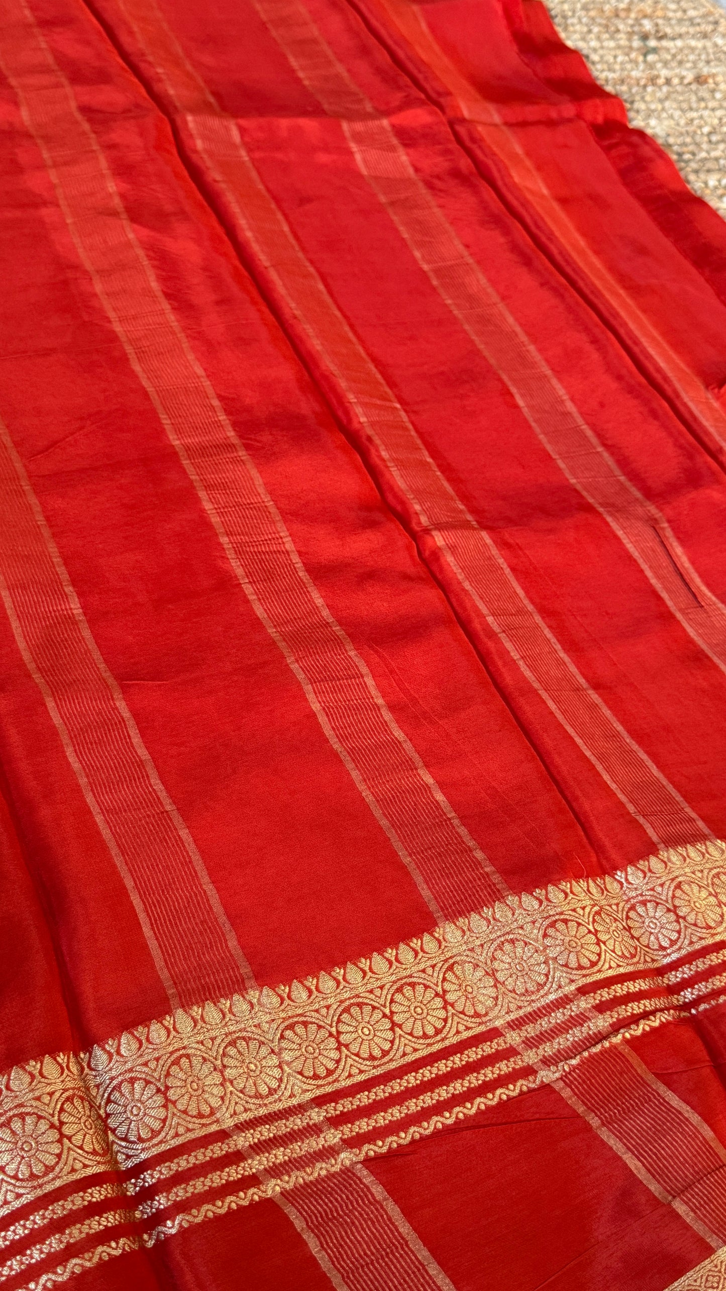 CREPE SILK SAREE – RUST WITH RETTA PET SILK DOUBLE BORDER