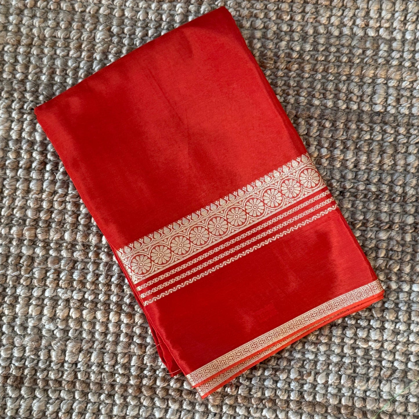 CREPE SILK SAREE – RUST WITH RETTA PET SILK DOUBLE BORDER
