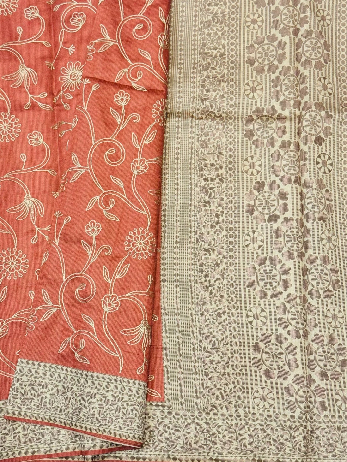 HANDLOOM SEMI TUSSAR RAW SILK EMBROIDERED SAREE – PEACH