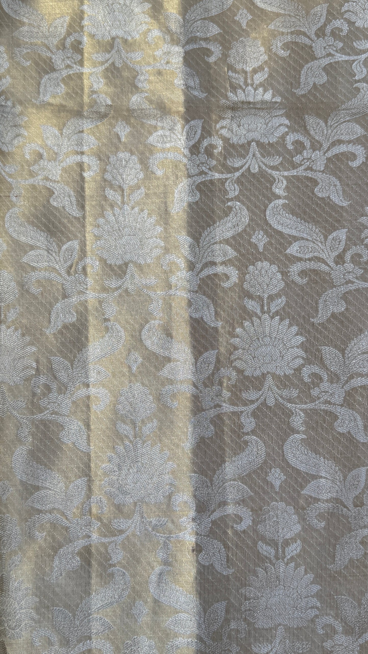 Beige Pure Tissue Kanchipuram Silk Saree with Pink Border | Silk Mark Certified