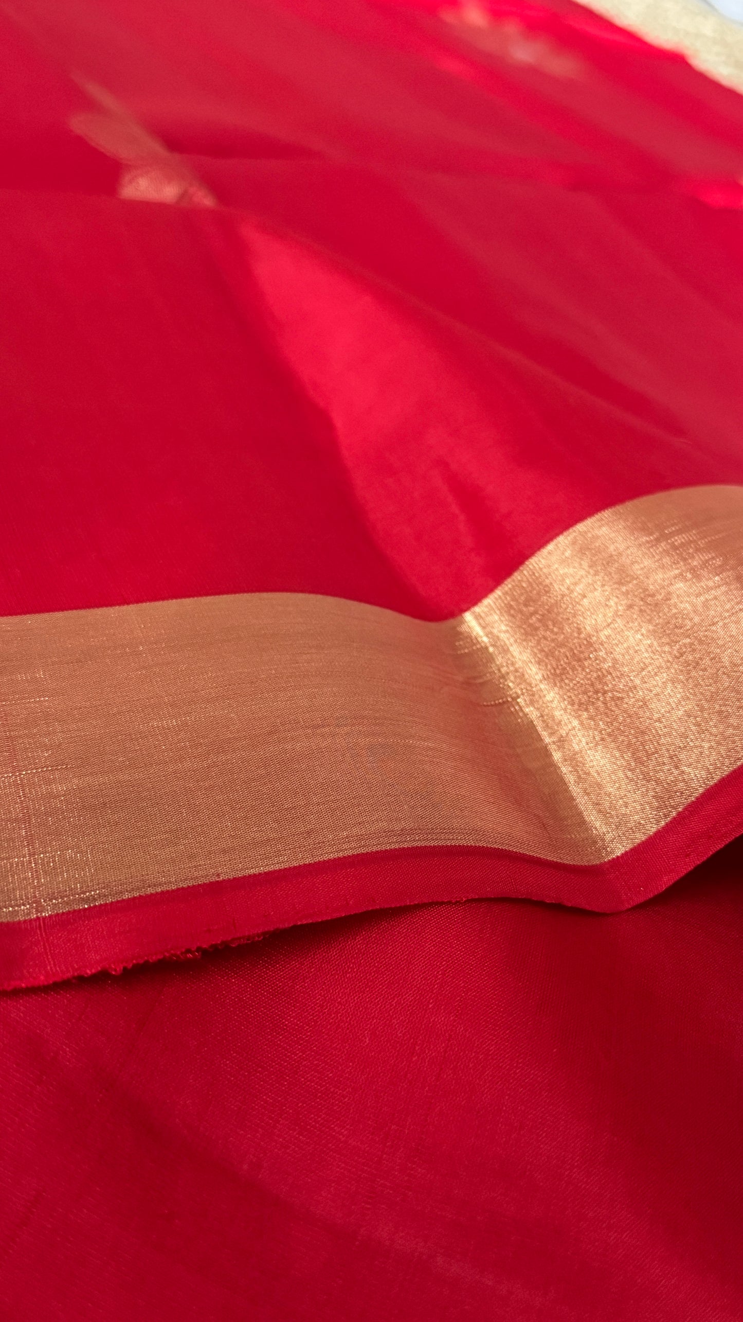 Red Pure Soft Silk Saree with Bottle Green Pallu | Silk Mark Certified