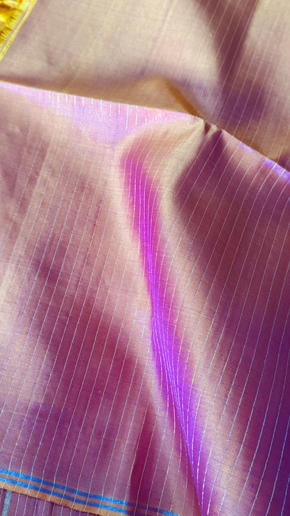 Mustard Yellow Pure Soft Silk Saree with Baby Pink Pallu | Silk Mark Certified