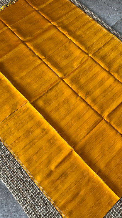 Mustard Yellow Pure Soft Silk Saree with Baby Pink Pallu | Silk Mark Certified