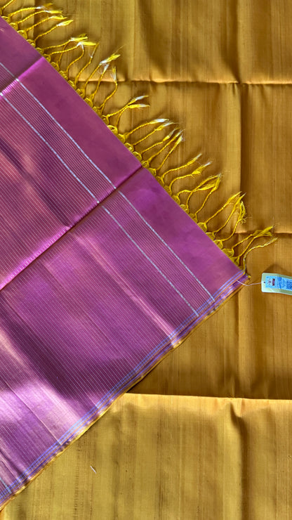 Mustard Yellow Pure Soft Silk Saree with Baby Pink Pallu | Silk Mark Certified
