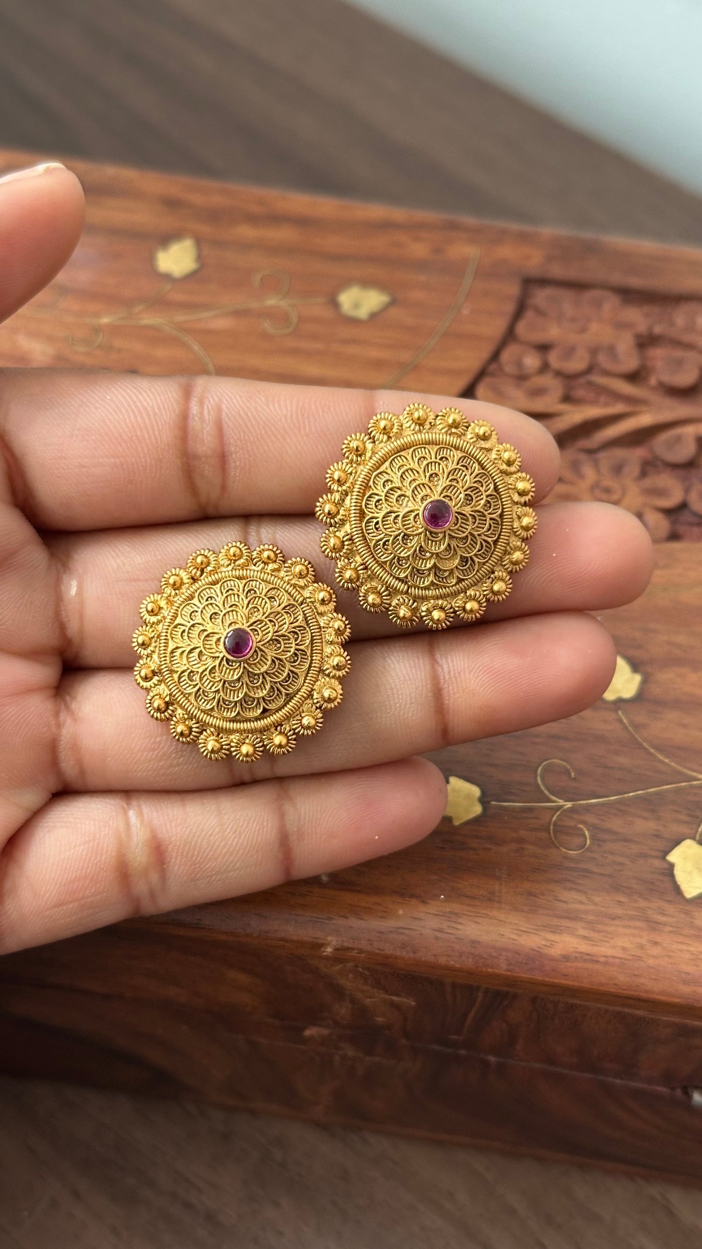 Antique Gold Plated Stud Earrings