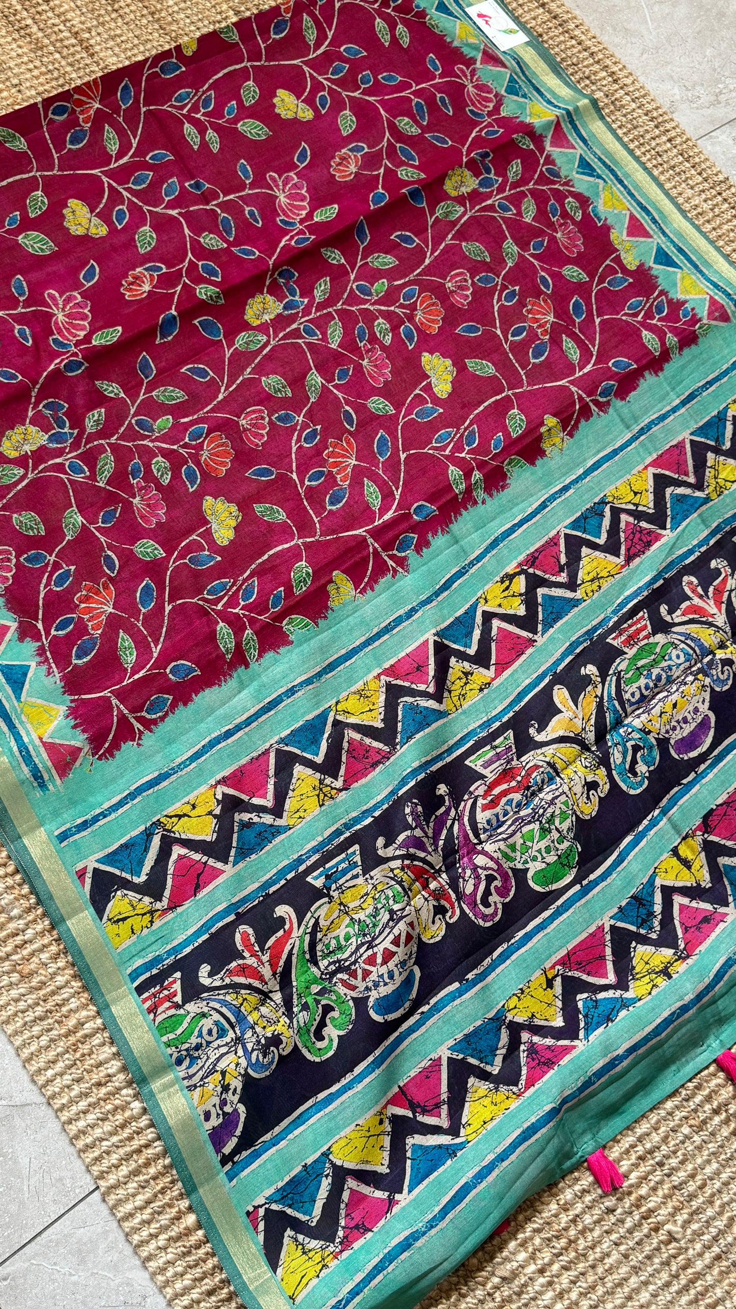 Pure Chanderi Cotton Silk Saree – Digital Batik Floral Print