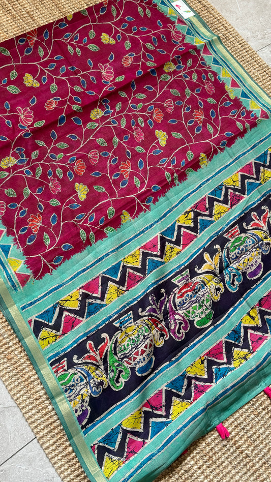 Pure Chanderi Cotton Silk Saree – Digital Batik Floral Print