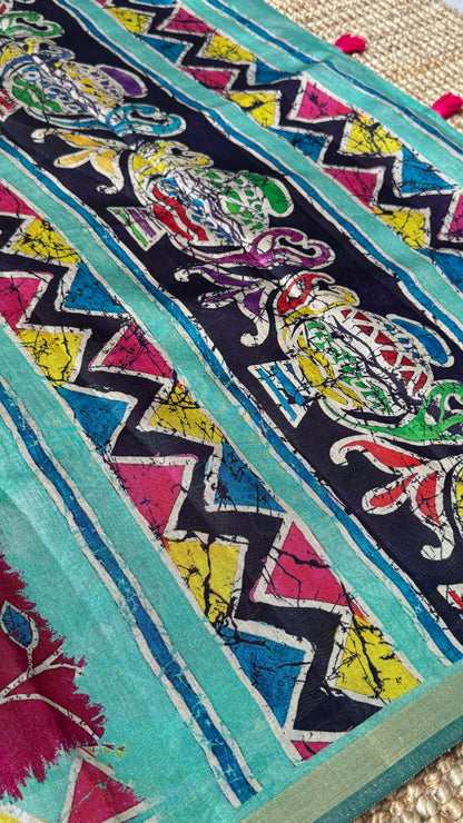 Pure Chanderi Cotton Silk Saree – Digital Batik Floral Print