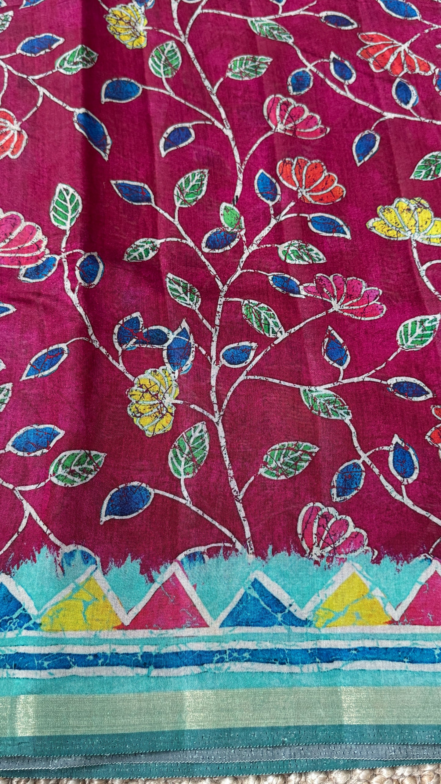 Pure Chanderi Cotton Silk Saree – Digital Batik Floral Print
