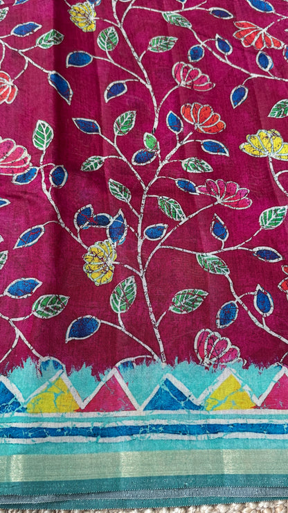 Pure Chanderi Cotton Silk Saree – Digital Batik Floral Print
