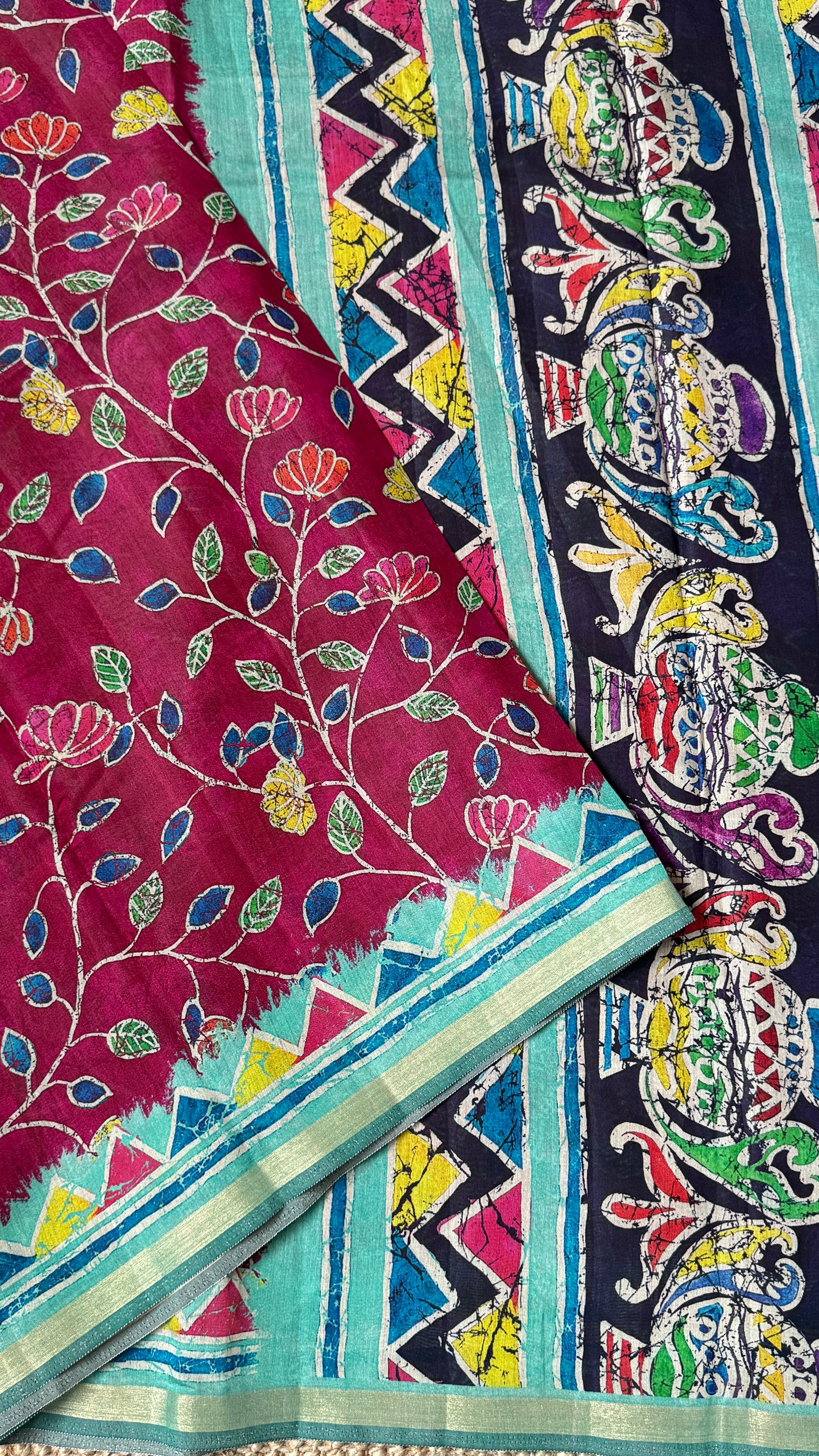 Pure Chanderi Cotton Silk Saree – Digital Batik Floral Print