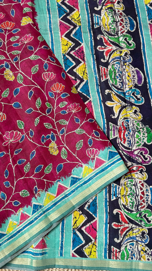 Pure Chanderi Cotton Silk Saree – Digital Batik Floral Print