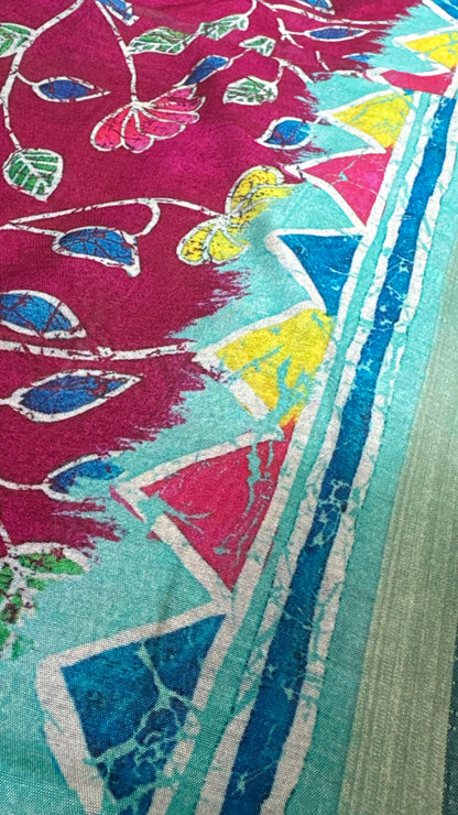 Pure Chanderi Cotton Silk Saree – Digital Batik Floral Print