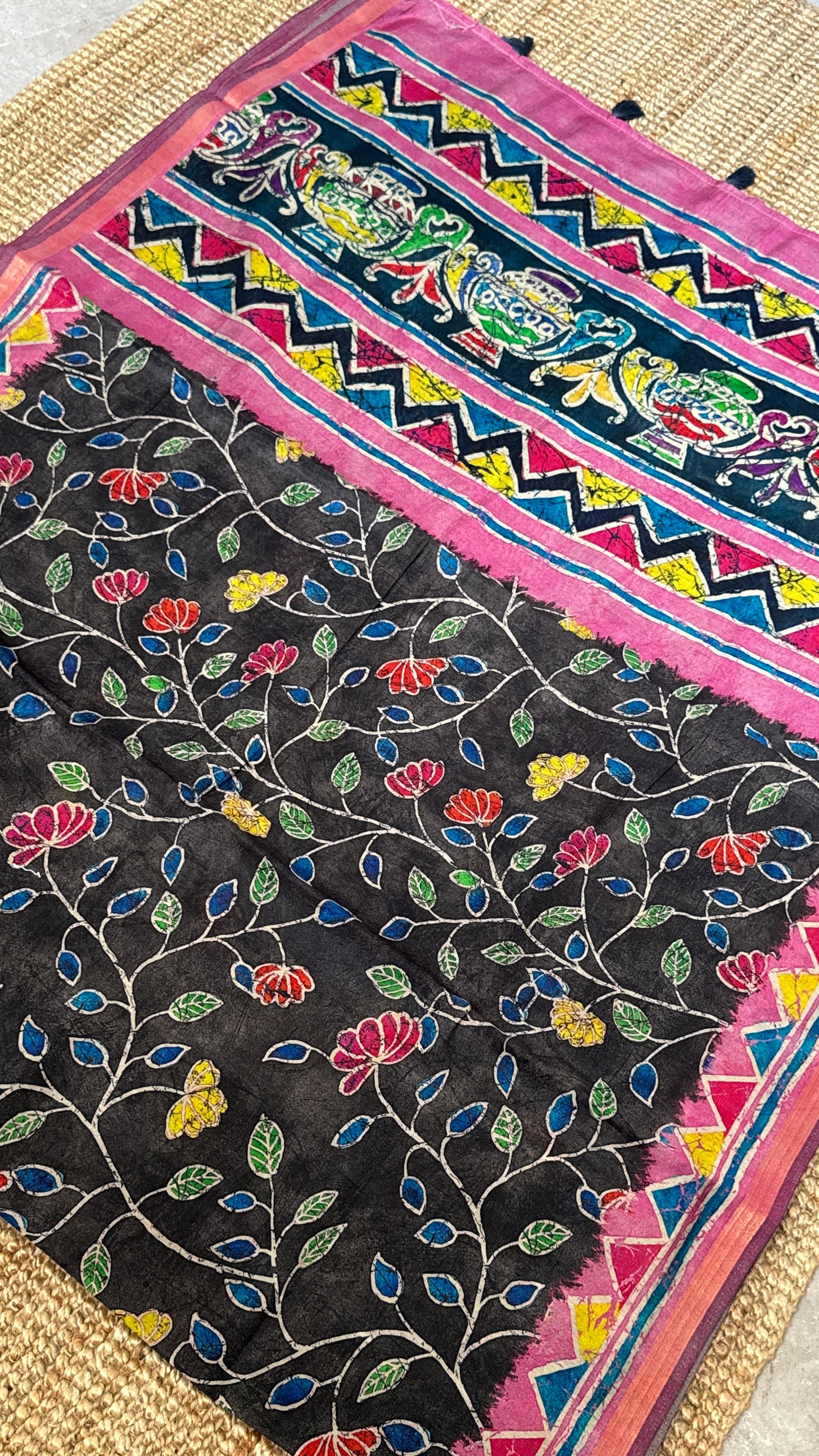 Pure Chanderi Cotton Silk Saree – Digital Batik Floral Print