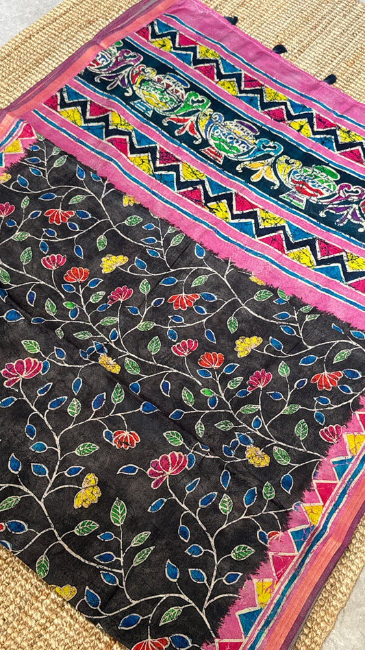 Pure Chanderi Cotton Silk Saree – Digital Batik Floral Print