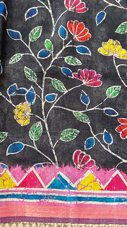 Pure Chanderi Cotton Silk Saree – Digital Batik Floral Print