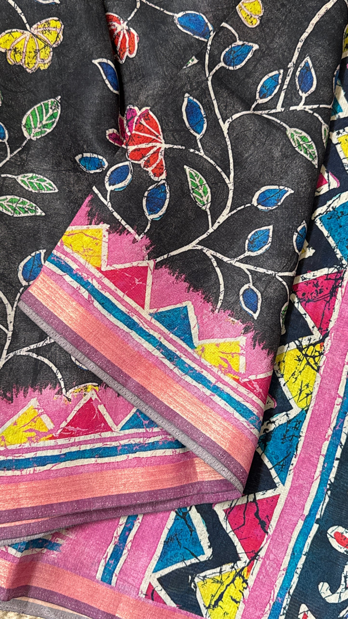 Pure Chanderi Cotton Silk Saree – Digital Batik Floral Print