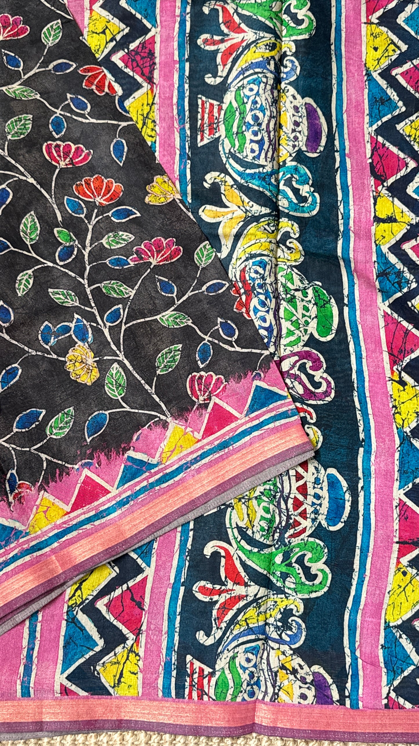 Pure Chanderi Cotton Silk Saree – Digital Batik Floral Print