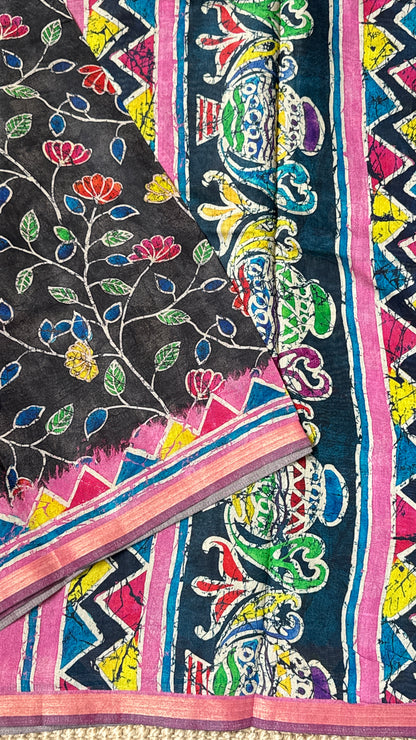 Pure Chanderi Cotton Silk Saree – Digital Batik Floral Print