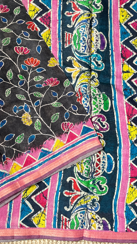 Pure Chanderi Cotton Silk Saree – Digital Batik Floral Print