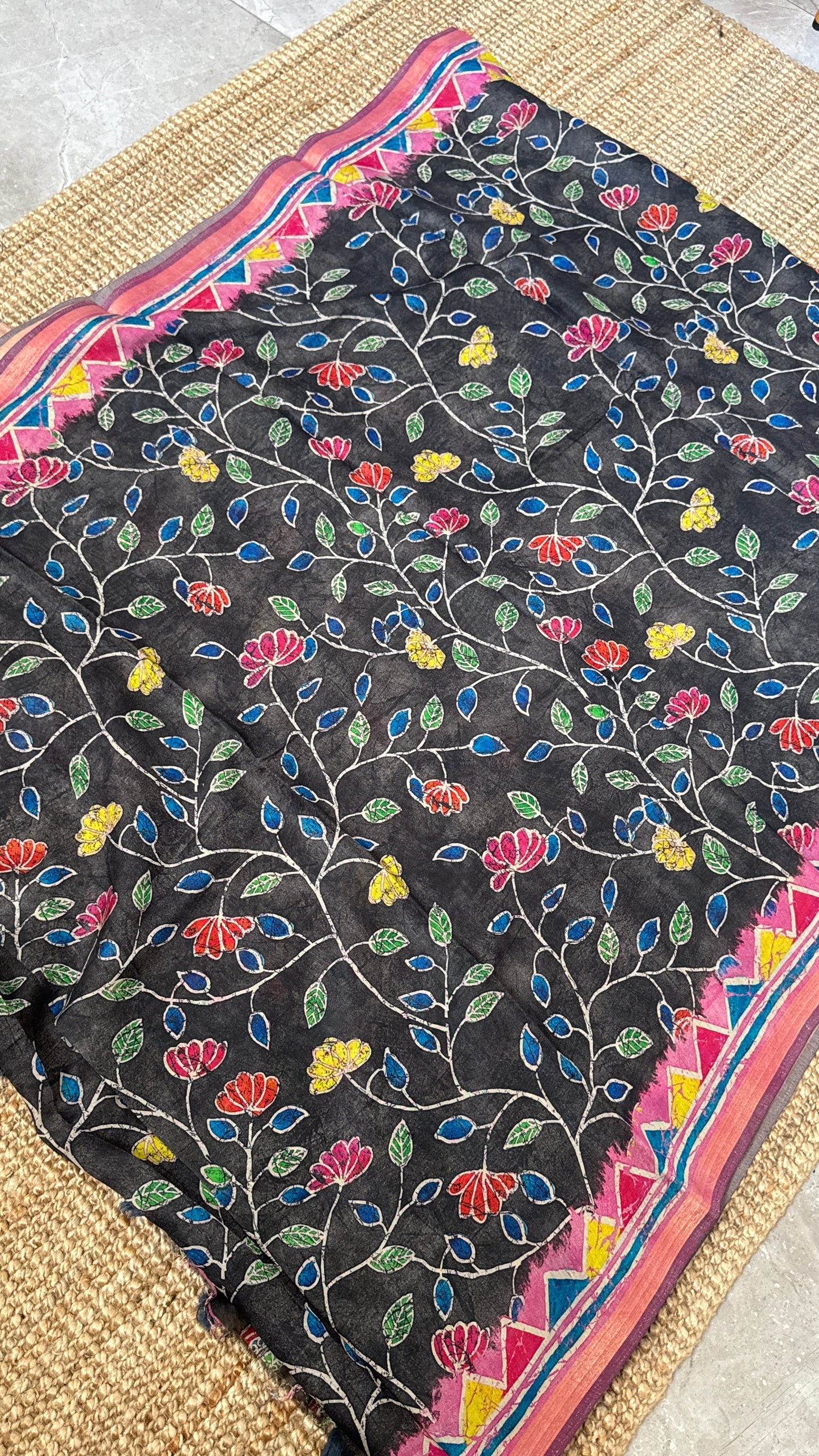 Pure Chanderi Cotton Silk Saree – Digital Batik Floral Print