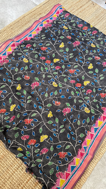 Pure Chanderi Cotton Silk Saree – Digital Batik Floral Print