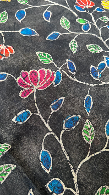 Pure Chanderi Cotton Silk Saree – Digital Batik Floral Print
