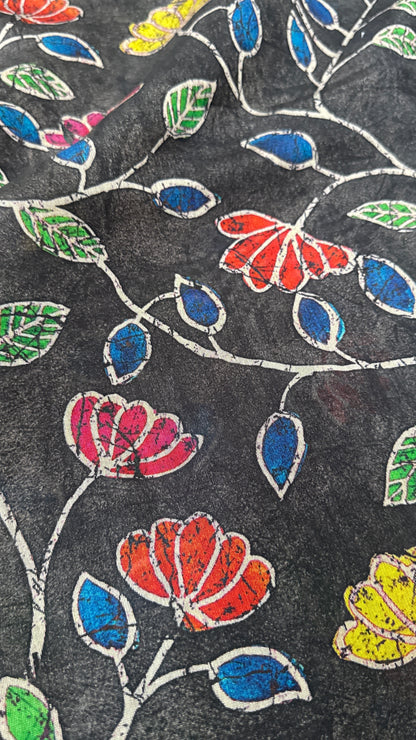 Pure Chanderi Cotton Silk Saree – Digital Batik Floral Print
