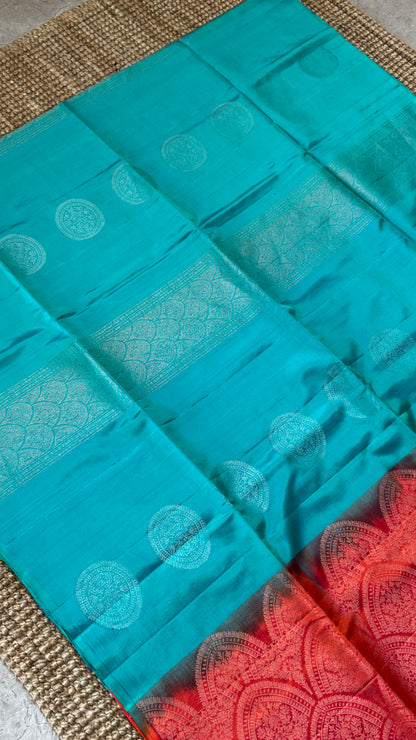 Copper Sulphate Blue Pure Soft Silk Saree | Silk Mark Certified