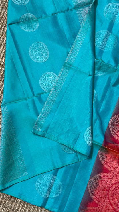 Copper Sulphate Blue Pure Soft Silk Saree | Silk Mark Certified