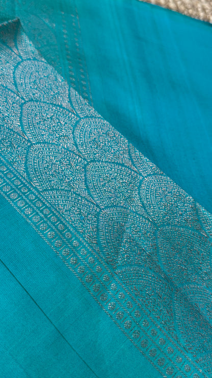 Copper Sulphate Blue Pure Soft Silk Saree | Silk Mark Certified