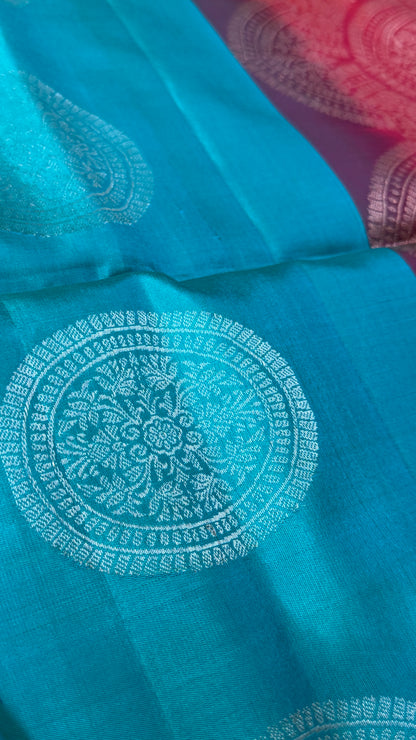 Copper Sulphate Blue Pure Soft Silk Saree | Silk Mark Certified