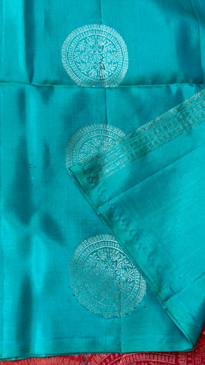 Copper Sulphate Blue Pure Soft Silk Saree | Silk Mark Certified