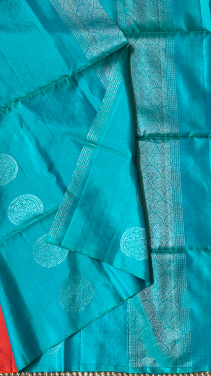 Copper Sulphate Blue Pure Soft Silk Saree | Silk Mark Certified