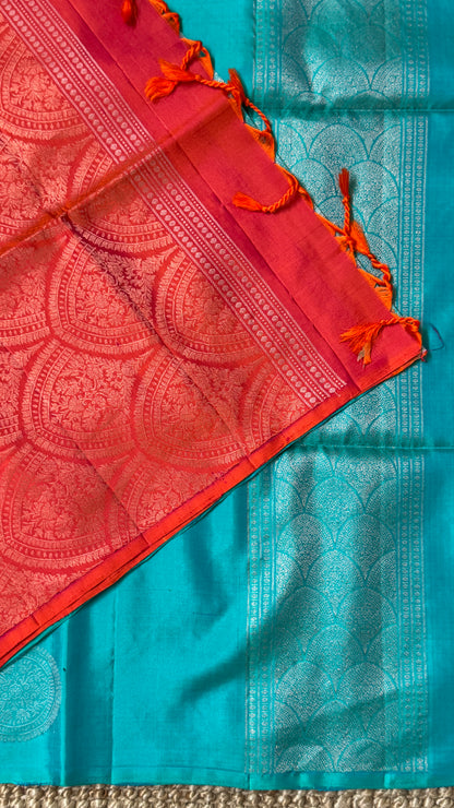 Copper Sulphate Blue Pure Soft Silk Saree | Silk Mark Certified