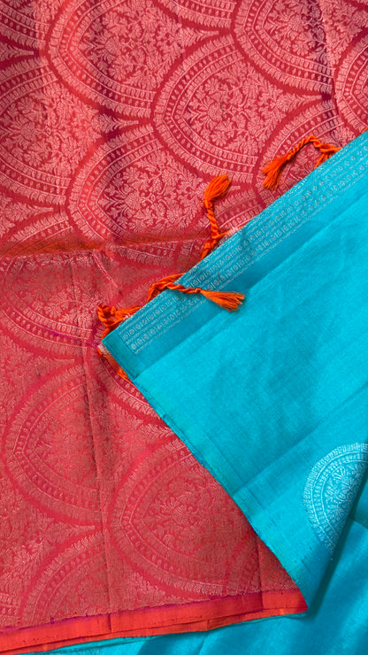 Copper Sulphate Blue Pure Soft Silk Saree | Silk Mark Certified