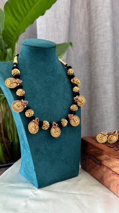 Lakshmi Black Bead Thread Necklace