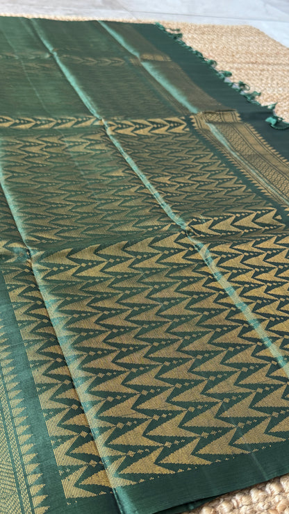 Pure Handloom Soft Silk Saree – Grey and Bottle Green