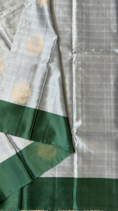 Pure Handloom Soft Silk Saree – Grey and Bottle Green