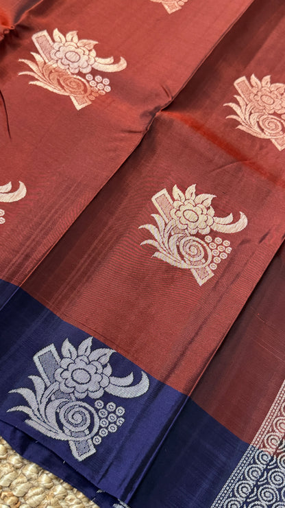 Pure Handloom Soft Silk Saree – Rust with Dark Purple