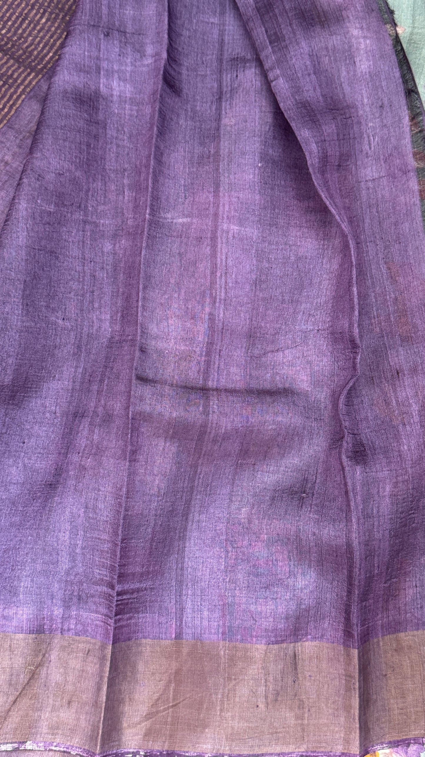 Floral Printed Pure Tussar Silk Saree - Sage Grey | Silk Mark Certified - TP001