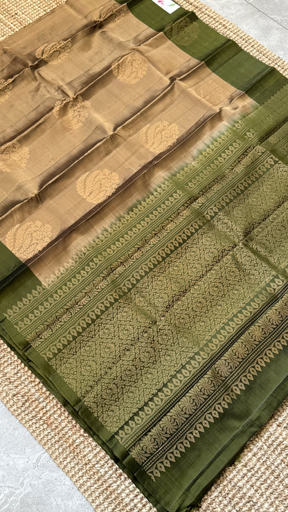 Pure Handloom Soft Silk Saree – Champagne with Olive Green