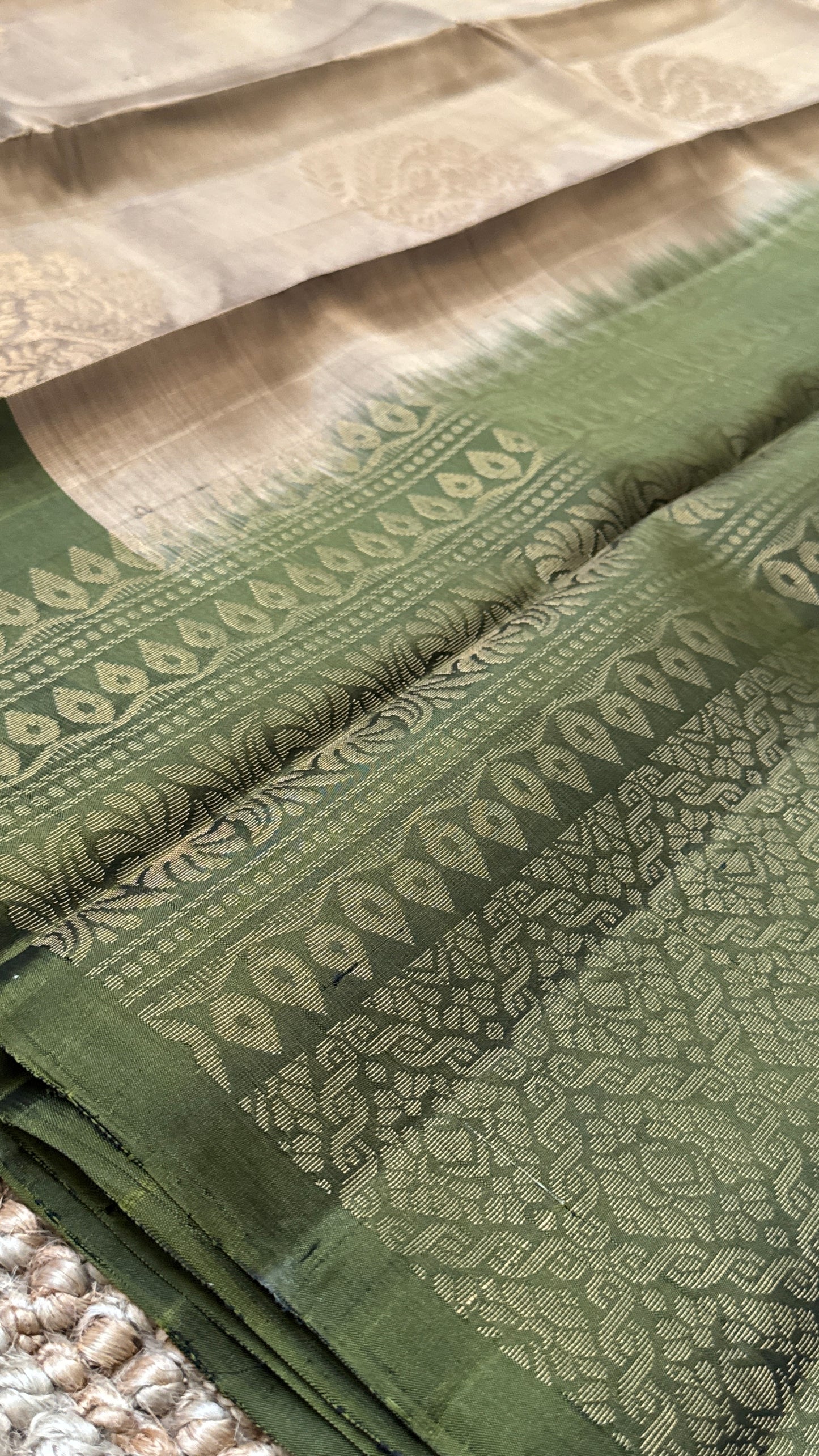 Pure Handloom Soft Silk Saree – Champagne with Olive Green