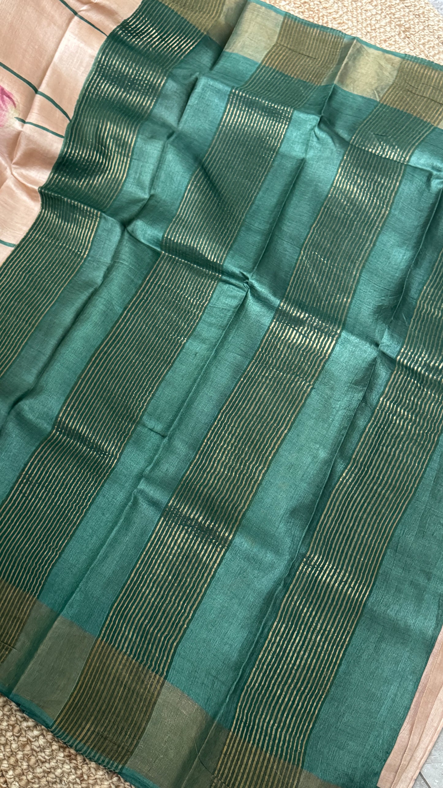 Handpainted Lotus Motif Pure Tussar Silk Saree | Silk Mark Certified - TP002